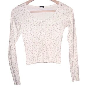 Brandy Melville pink floral zelly button henley long sleeve